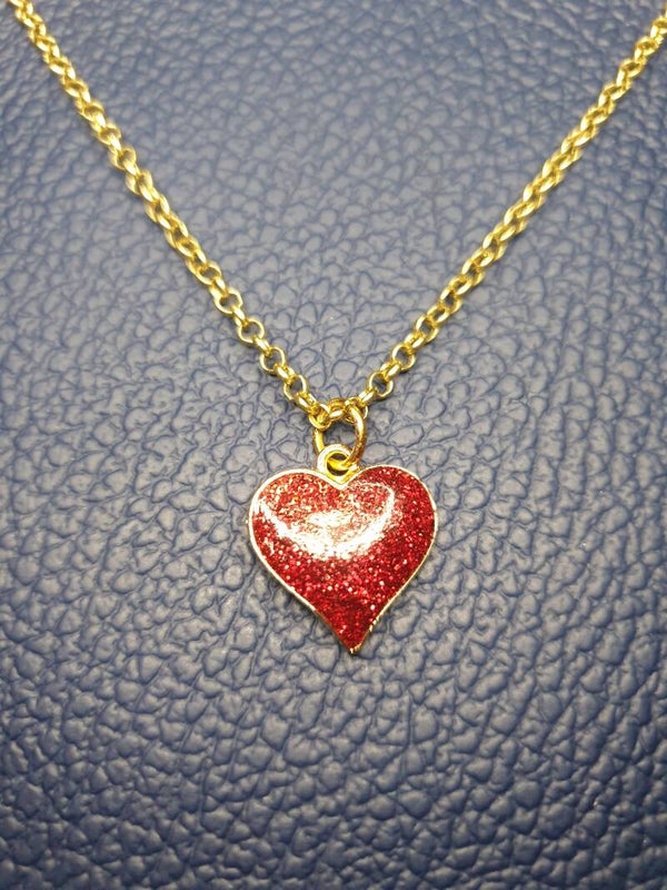 Collier fantaisie "Coeur pailleté" rouge