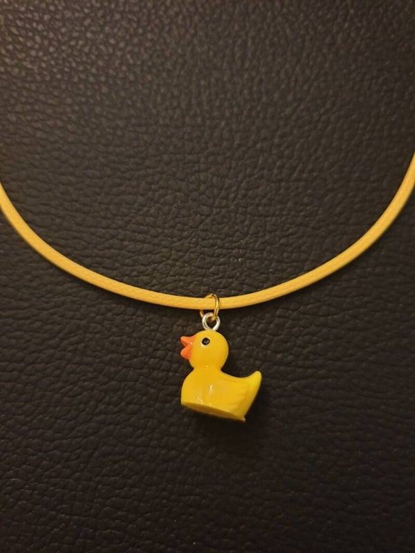 Collier fantaisie "Canard" jaune cordon jaune