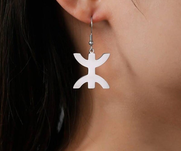 Boucles d'oreilles Kabyle pendantes argentées en acier inoxydable