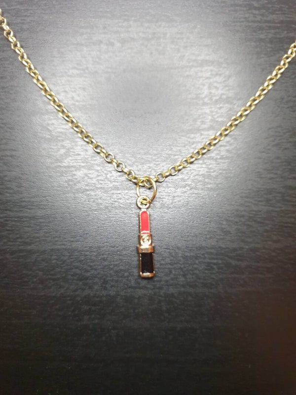 Collier fantaisie "Rouge à lèvres" rouge