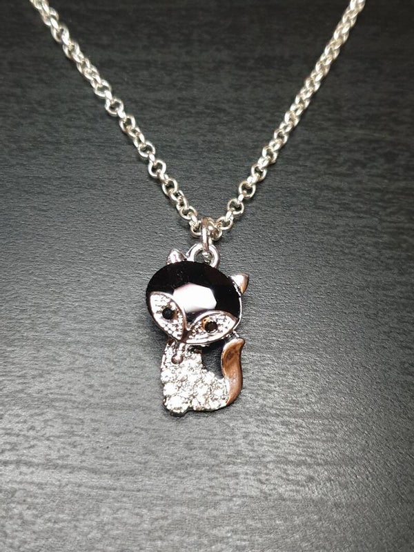 Collier fantaisie "Chat" noir argenté