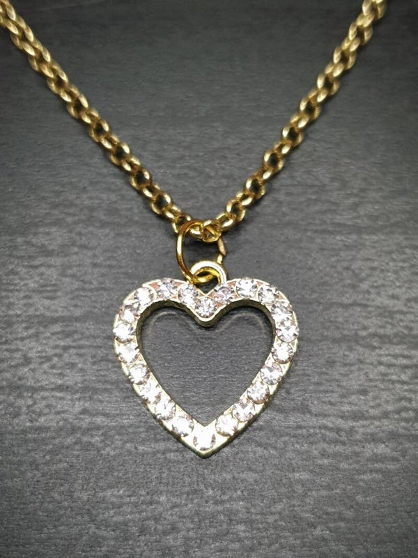 Collier fantaisie "Cœur" diamant blanc et doré