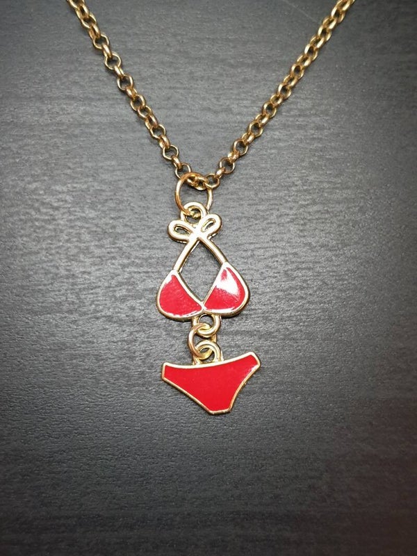 Collier fantaisie "Maillot de bain" rouge