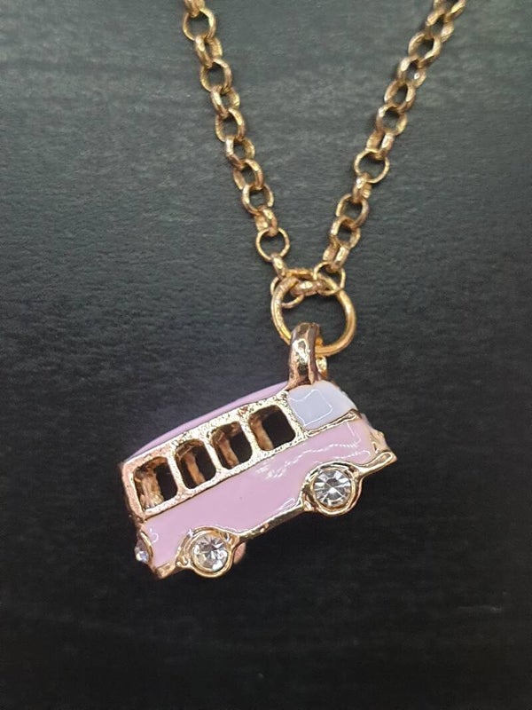 Collier fantaisie "Voiture" rose