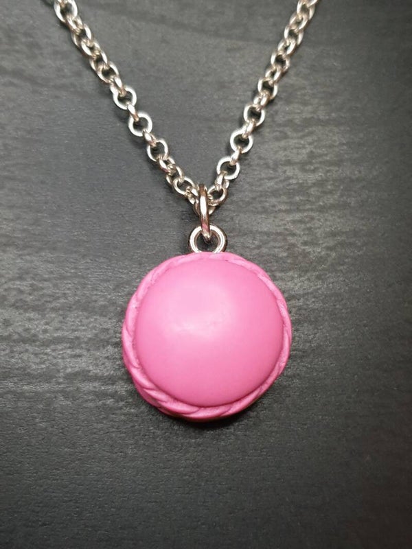 Collier fantaisie "Macaron" rose rouge