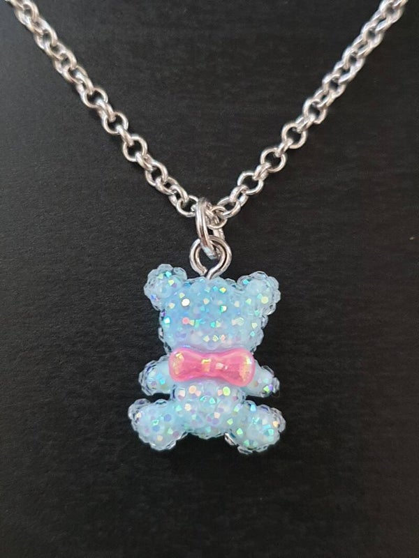 Collier fantaisie "Ourson" bleu