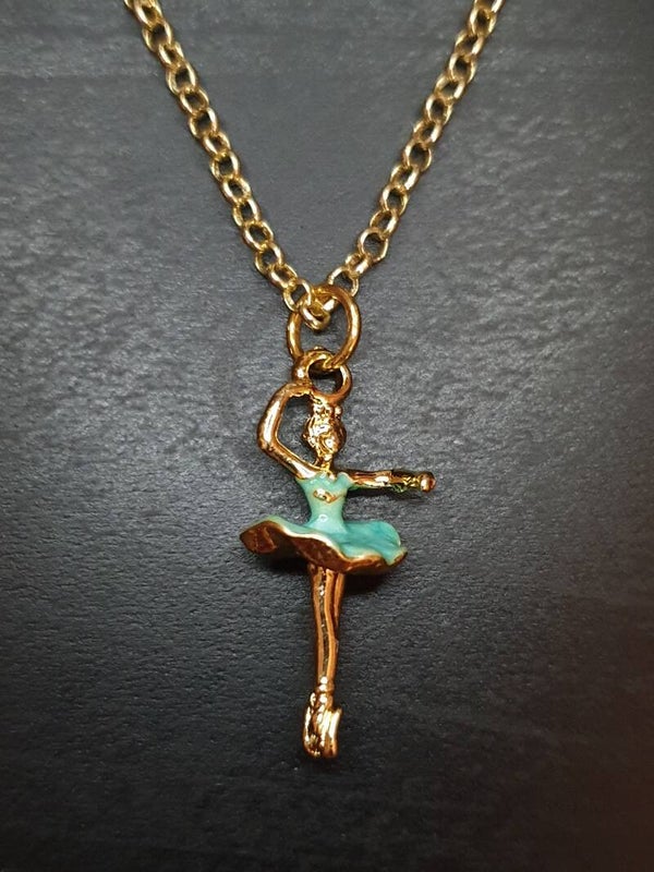 Collier fantaisie "Ballerine" vert d'eau doré