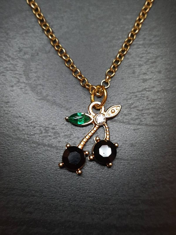 Collier fantaisie "Cerises" noires