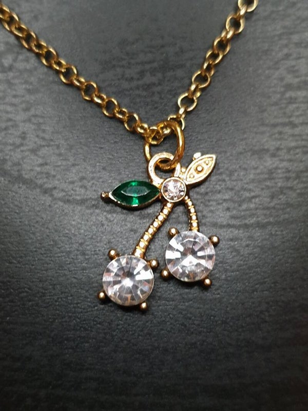 Collier fantaisie "Cerises" blanc