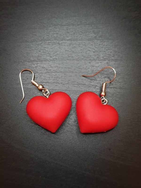 Boucles d'oreilles fantaisie "Cœur 3D" rouge
