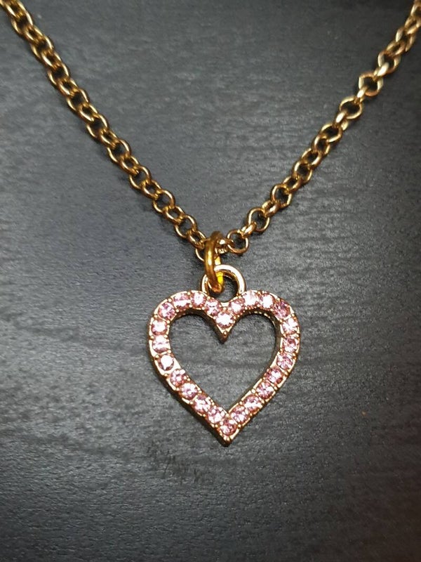 Collier fantaisie "Cœur diamant" doré et rose