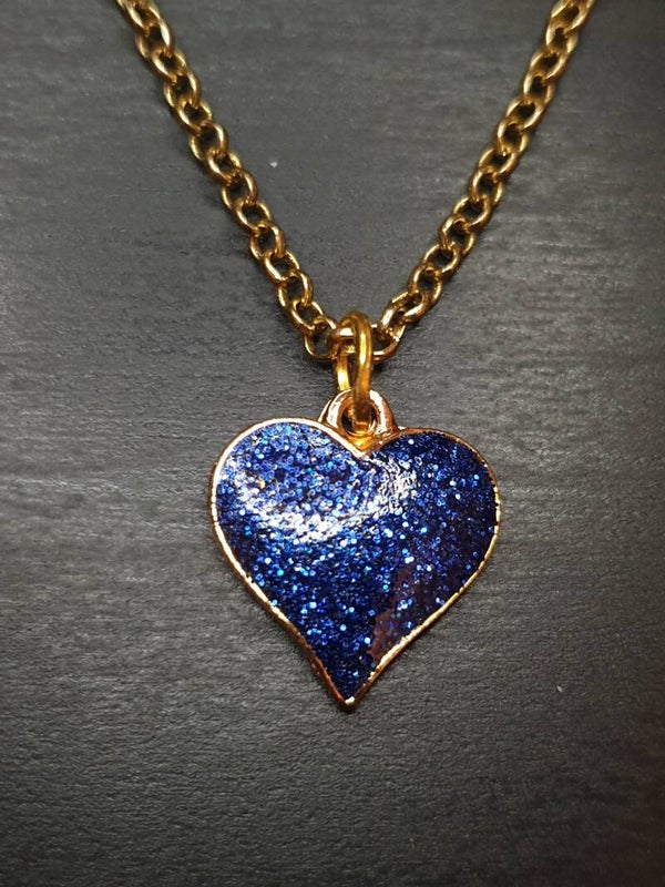 Collier fantaisie "Cœur pailleté" bleu