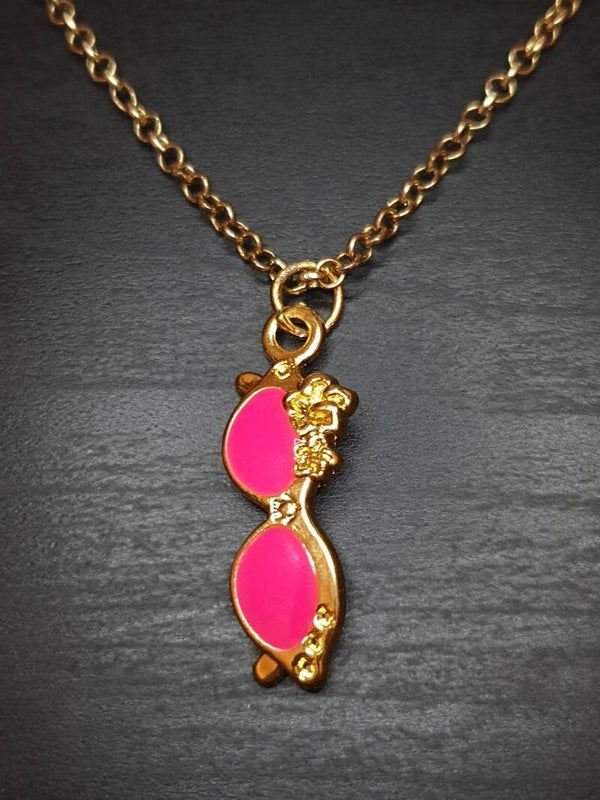 Collier fantaisie "Lunettes" roses