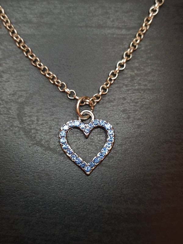 Collier fantaisie "Cœur diamant" argenté et bleu