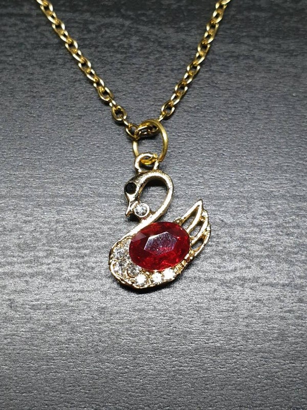 Collier "Cygne" doré et rouge