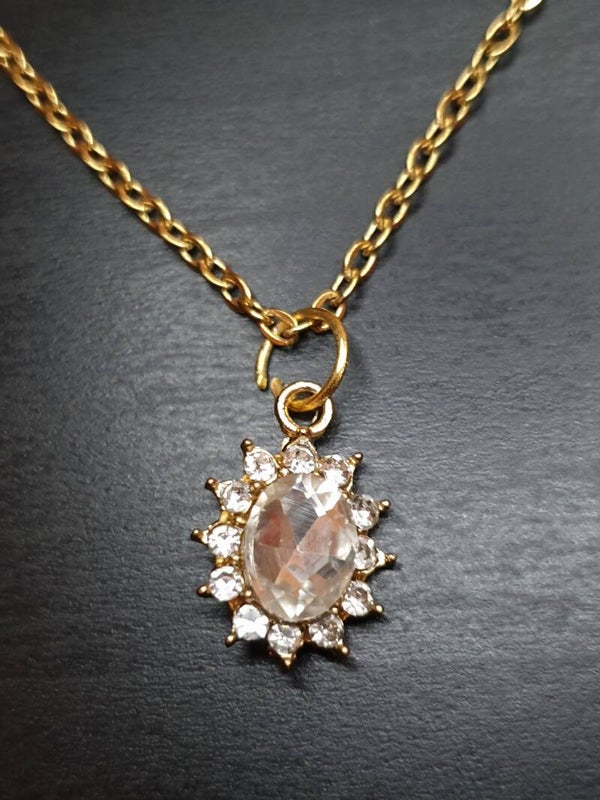 Collier "Diamant" doré et blanc