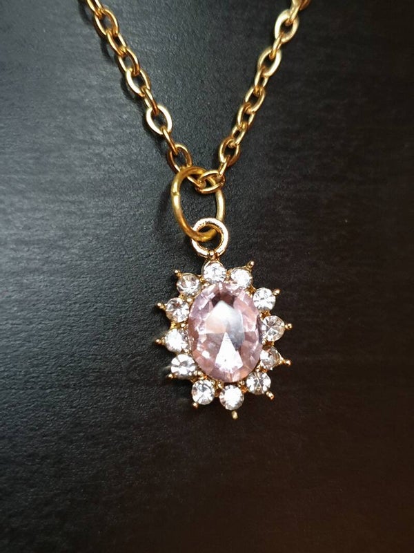 Collier fantaisie "Diamant" doré et rose