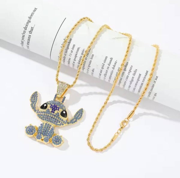 Gris collier "Lilo et Stitch" doré