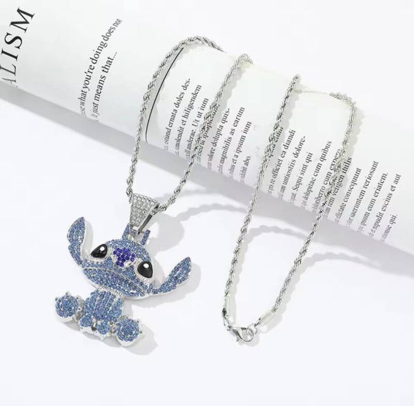 Gros collier "Lilo et Stitch" argenté