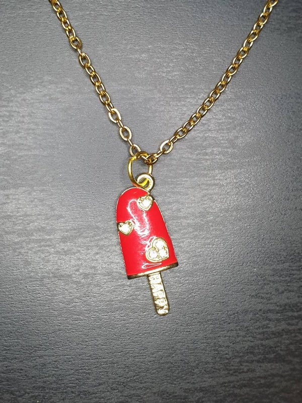 Collier "Glace" rouge chaîne en acier inoxydable