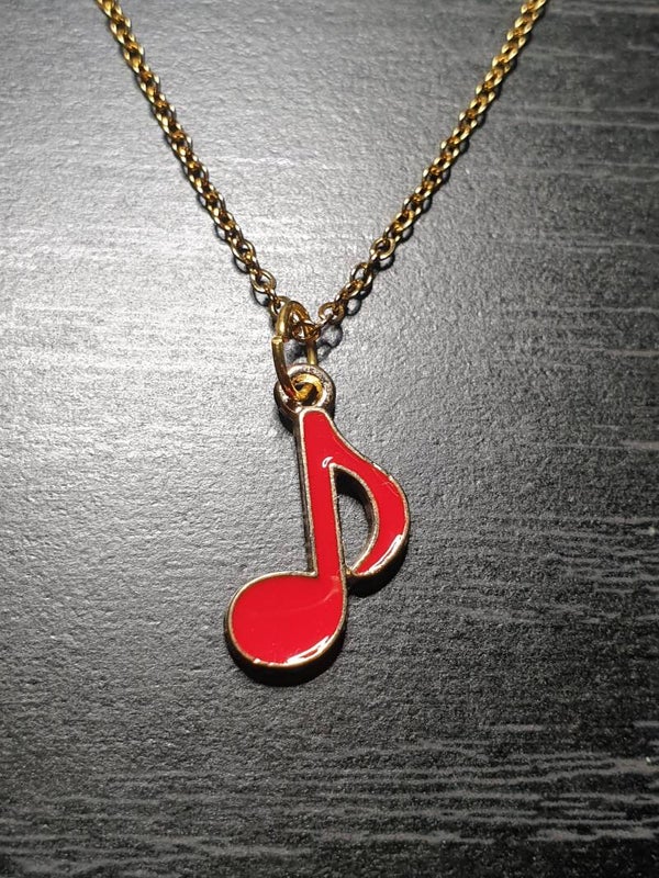 Collier "Note de musique" rouge chaîne en acier inoxydable