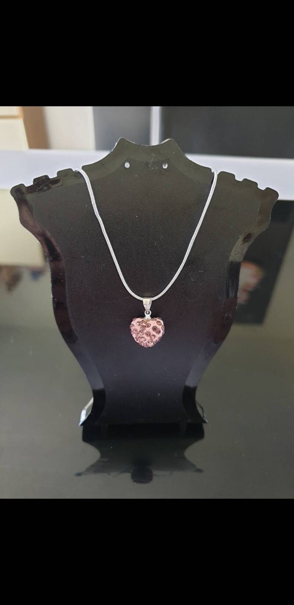 Collier disco coeur rose