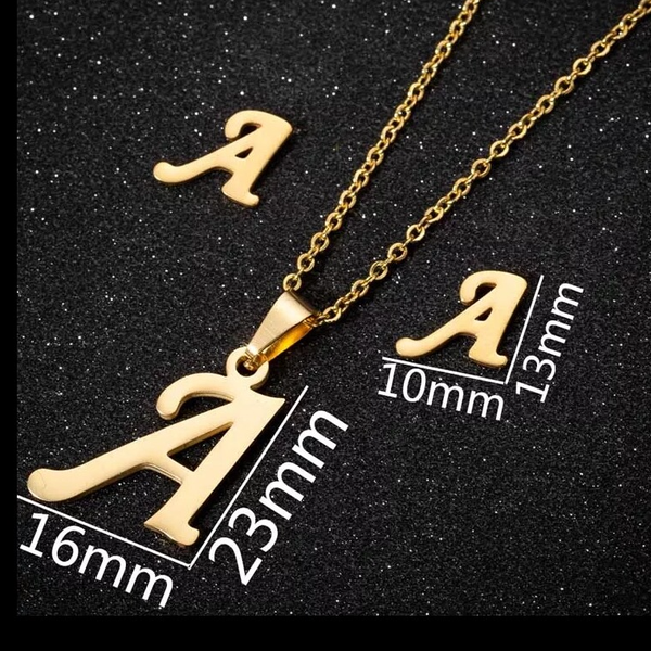 Parure "A" dorée en acier inoxydable