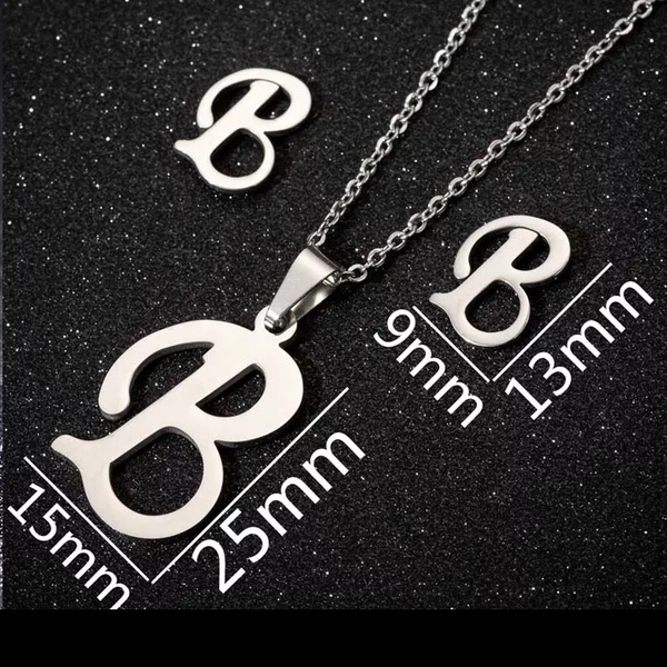 Parure "B" argentée en acier inoxydable