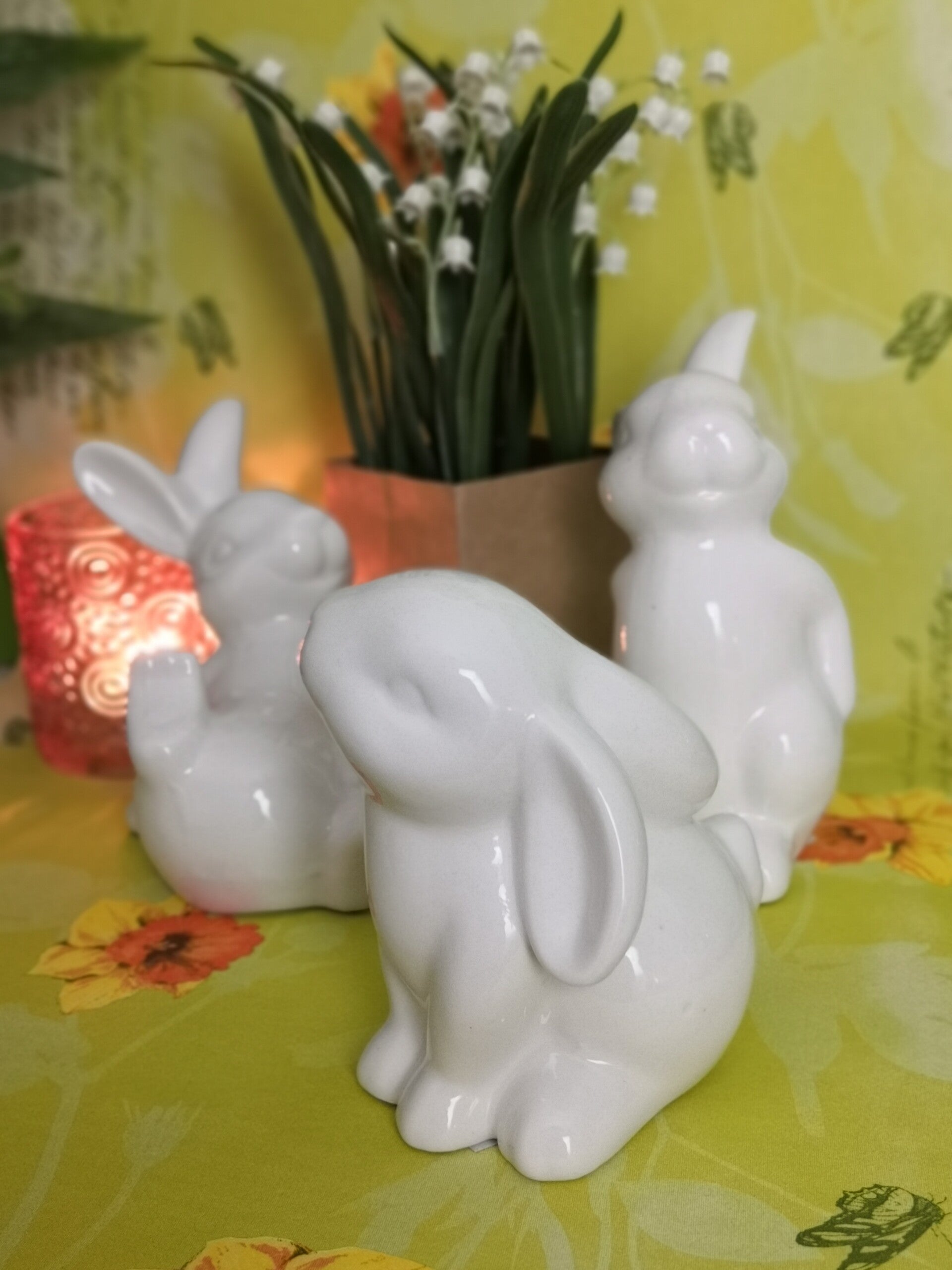Osterhasen weiß 3er Set Keramik