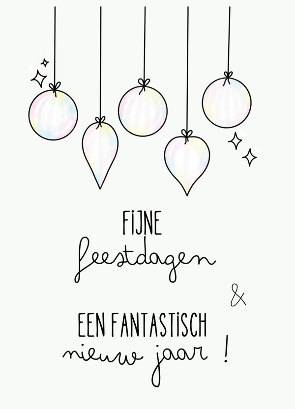 Kaart Fijne Feestdagen kerstballen lichtgroen