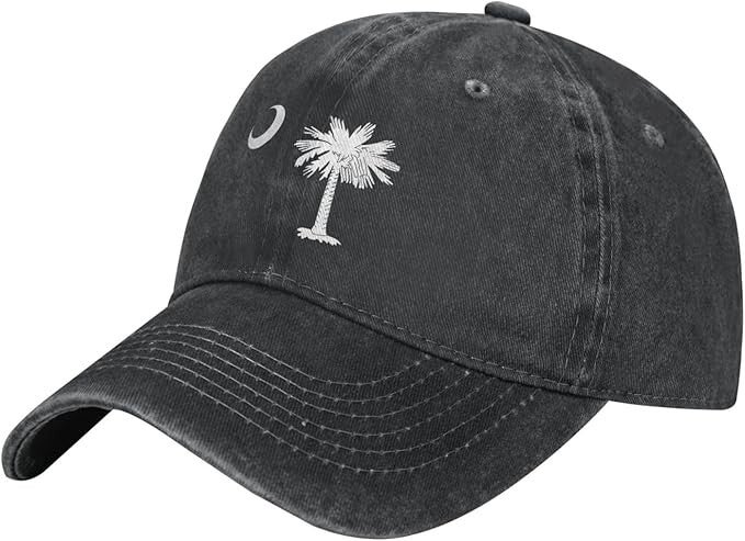 South Carolina Palmetto Trees Cowpoke Hat Adjustable Classic Vintage Distressed Denim Baseball Cap for Men Women Black