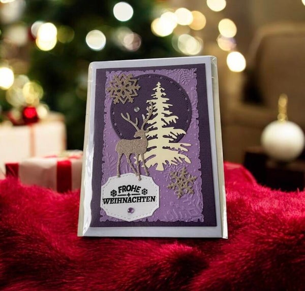Weihnachtskarte Hirsch mit Tannenbaum