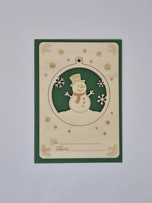 Kerstkaart met sneeuwpop