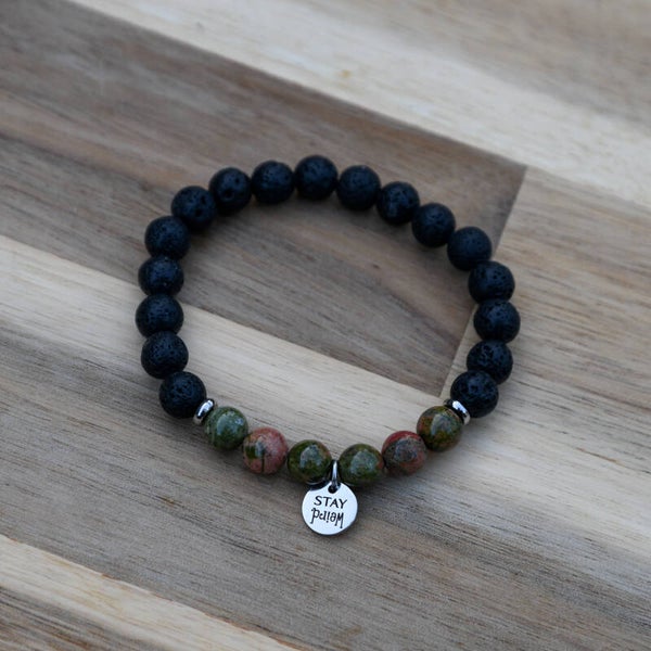 Stay Weird Charm with Unakite and Lava Beads