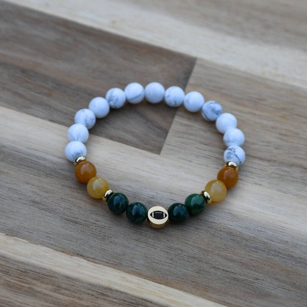 Football Bead with African Aventurine, Golden Jade, and Howlite