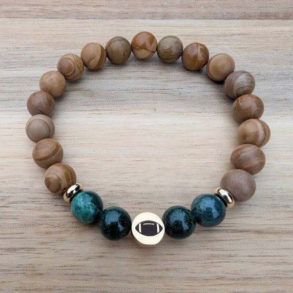Football Bead with African Aventurine and Tigerskin Jasper