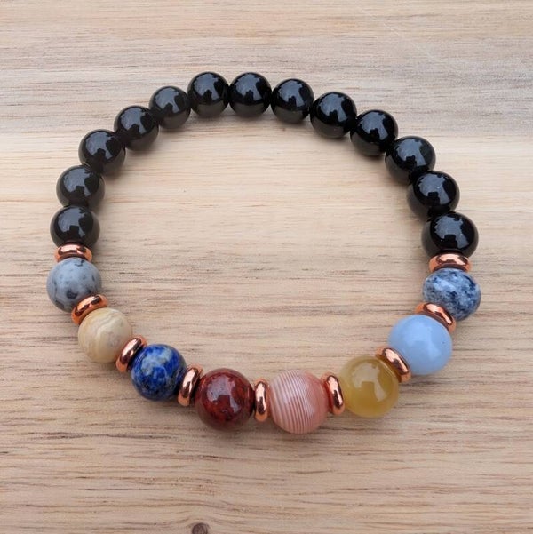 Solar System with Rainbow Obsidian and Rose Gold