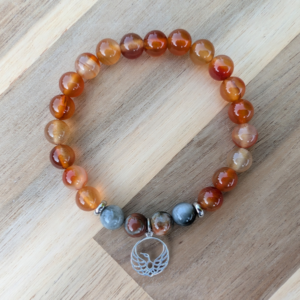 Phoenix Charm with Carnelian and Multicolor Eagle's Eye