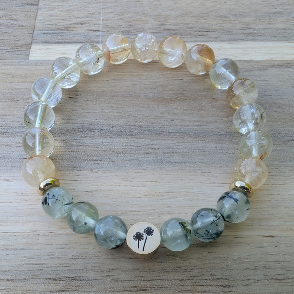 Dandelion Bead with Prehnite and Citrine