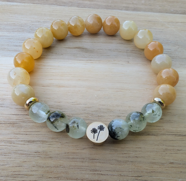 Dandelion Bead with Prehnite and Golden Jade
