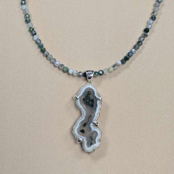 Moss Agate Necklace with Moss Agate slice pendant