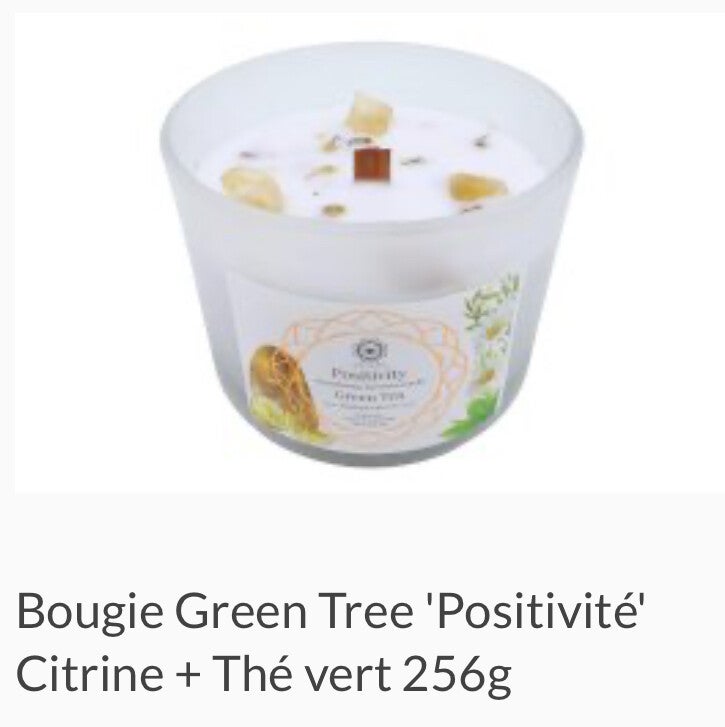 ☀️ Bougie Green Tree “Positivité” – Citrine & Thé Vert (256 g)