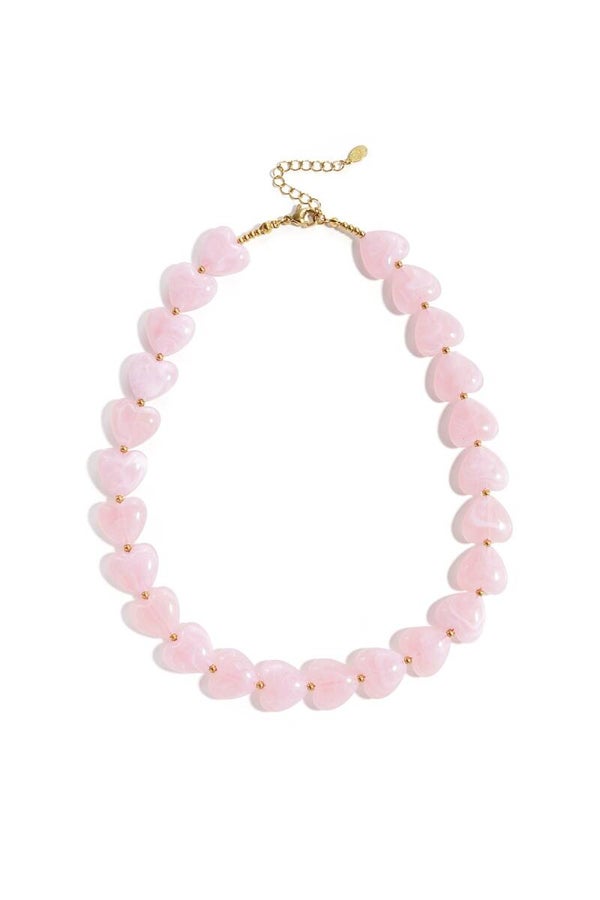 Ketting met hartvormige kralen roze