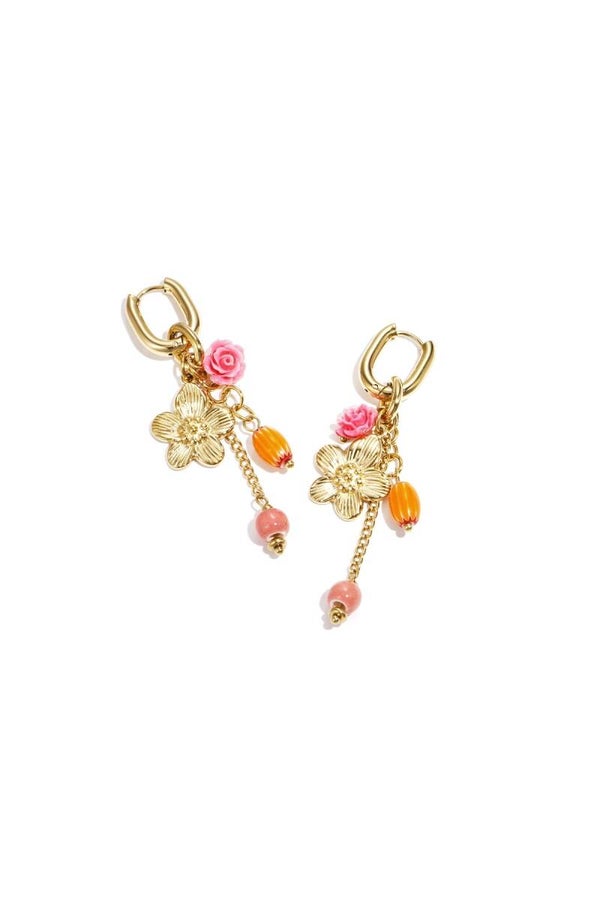 Oorbellen Roze/Oranje bloemen