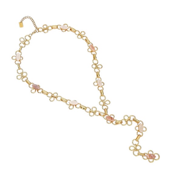 Y ketting Happy Flower beige