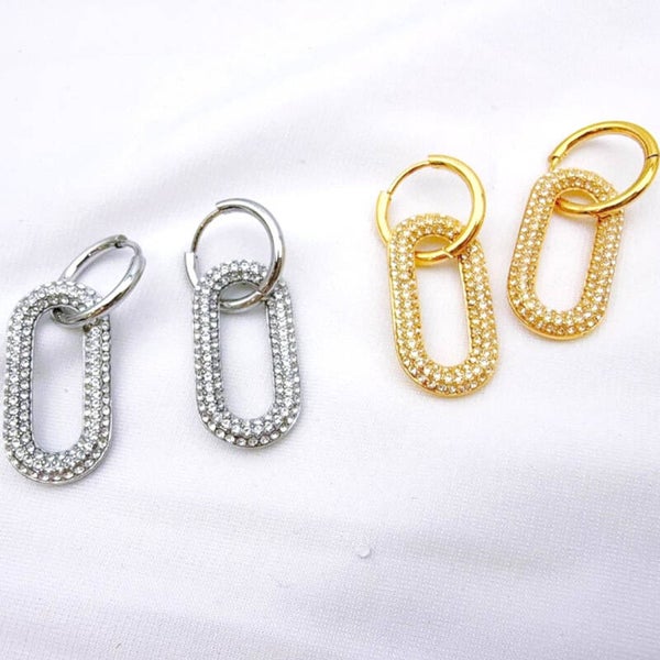 Oorbellen ovaal strass (goud)