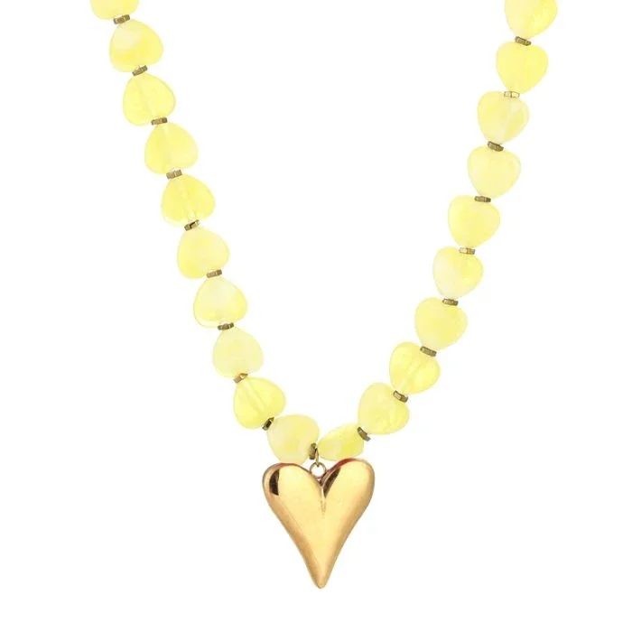 Ketting kralenhartjes geel