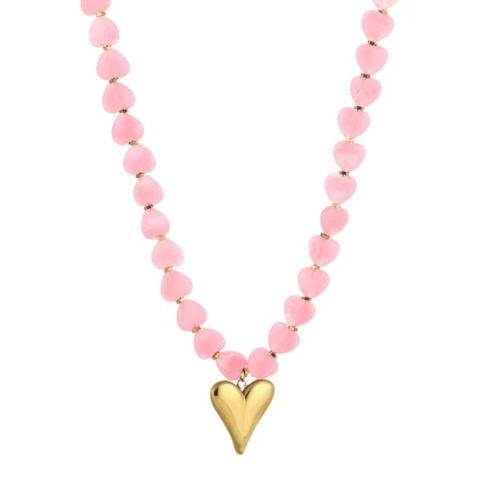 Ketting kralenhartjes roze