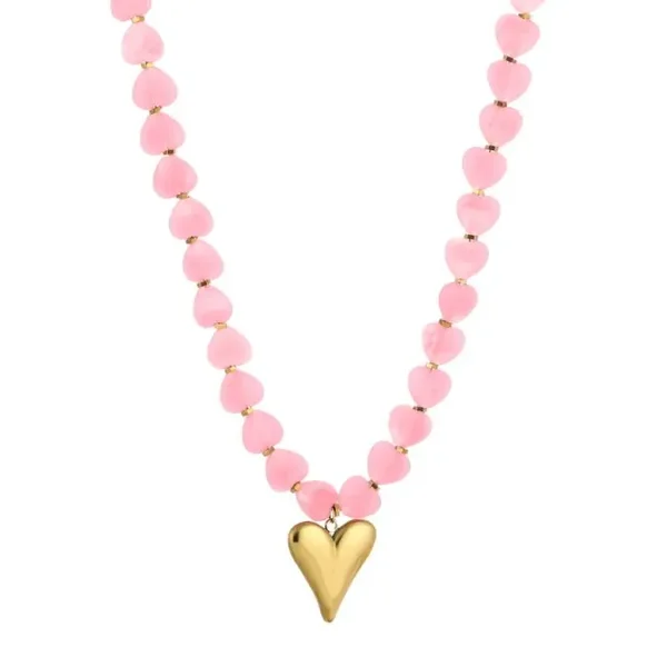 Ketting kralenhartjes roze