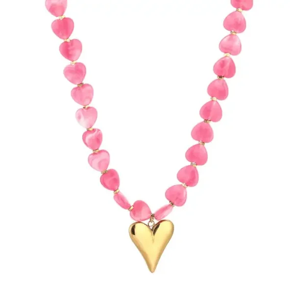 Ketting kralenhartjes fuchsia